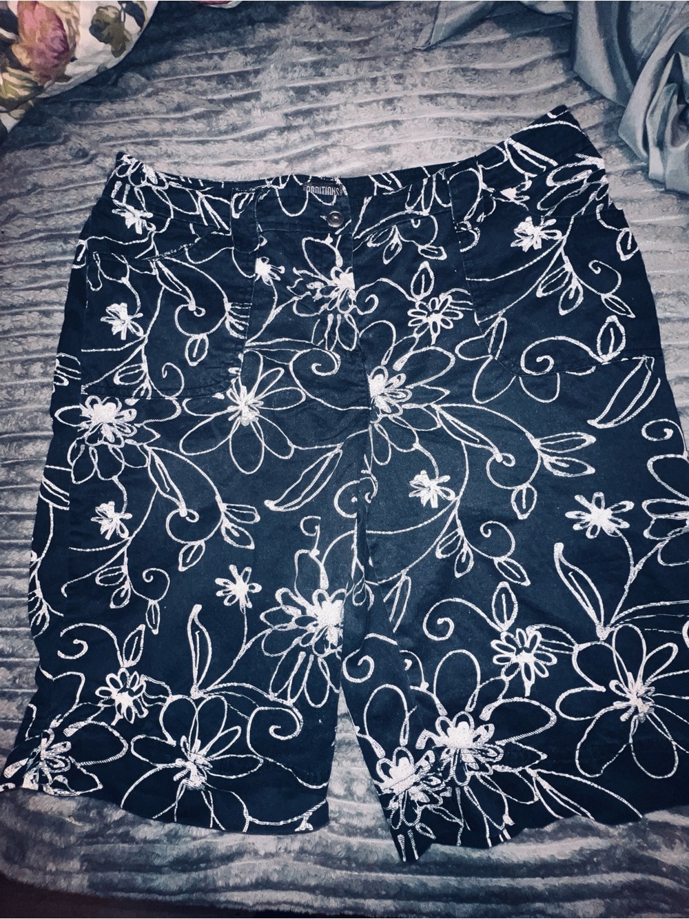 Chico's Navy and White Patterned Waistband Shorts